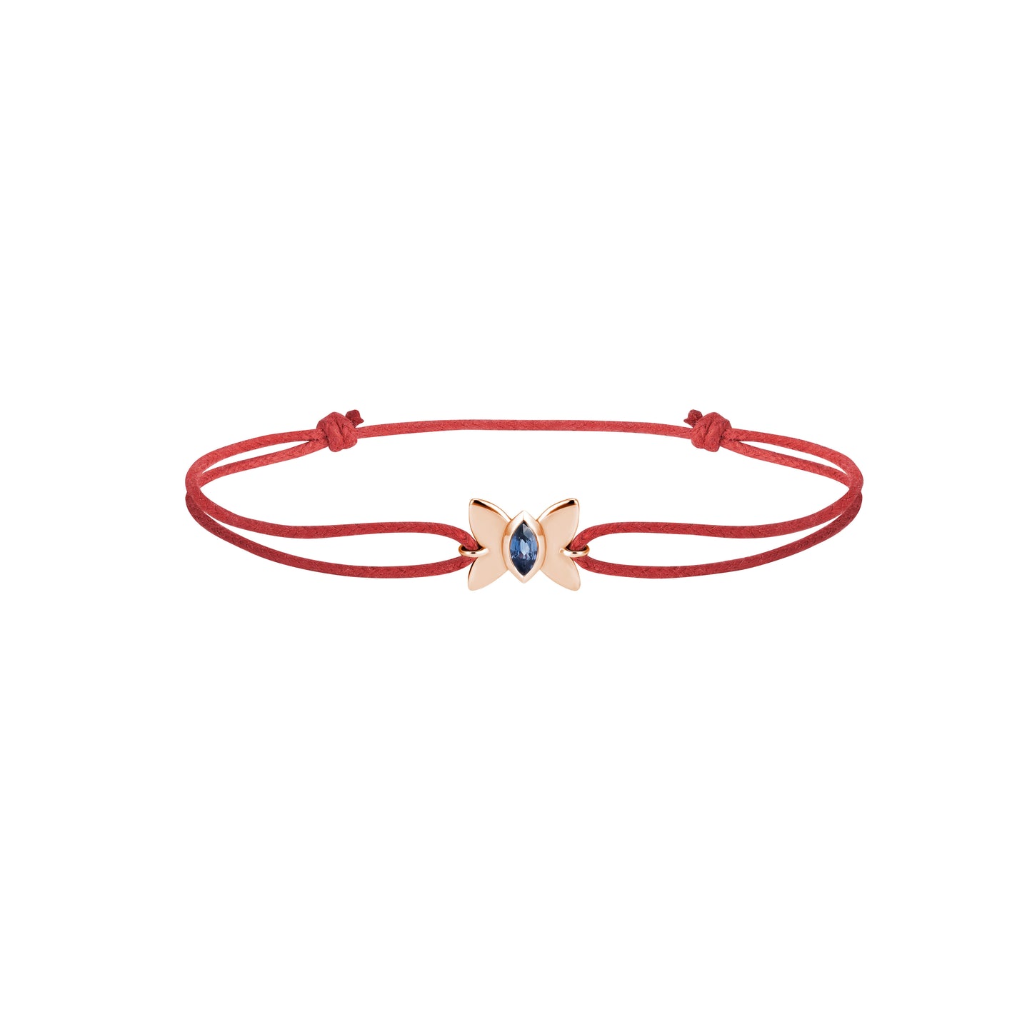 Bracelet Papillon cordon coton - Or rose 750/1000 et saphir bleu Ceylan