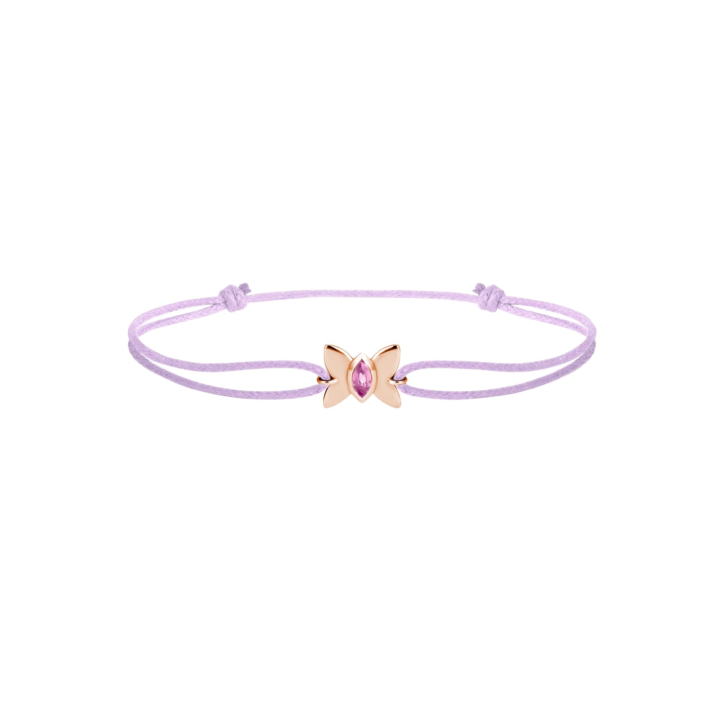 Bracelet Papillon cordon coton - Or rose 750/1000 et saphir rose