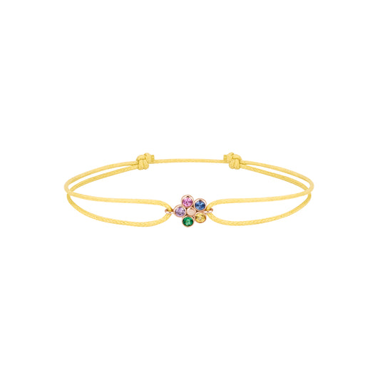 Bracelet Floral cordon coton - Or rose 750/1000, émeraude et saphirs
