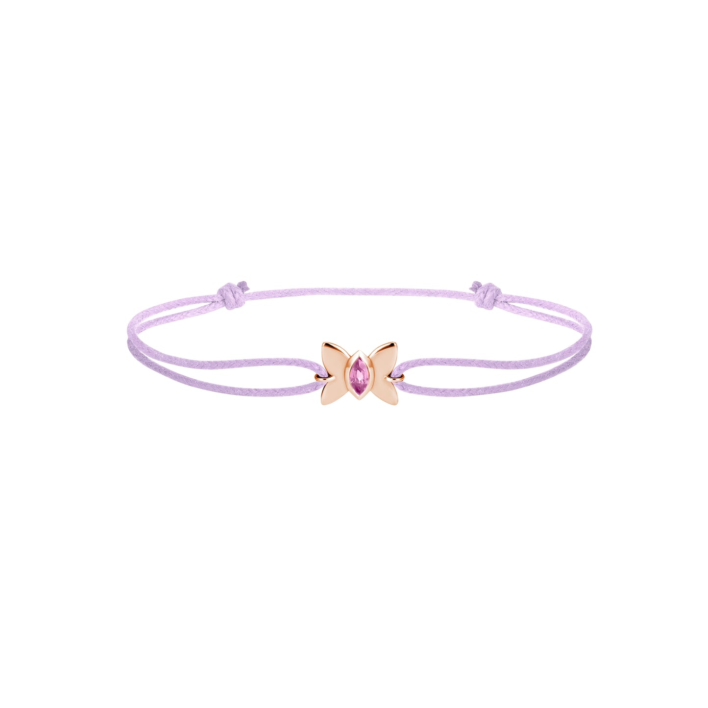 Butterfly cotton cord bracelet - 750/1000 pink gold and pink sapphire